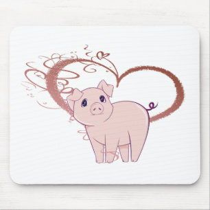 Cute Pig and Swirl Heart Mouse Mat