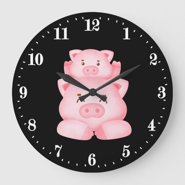 cute pig animal lovers large clock (Front)
