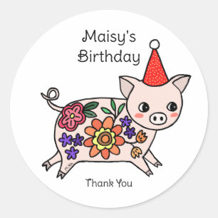Cute Pig Barnyard Custom Birthday Party favor Classic Round Sticker