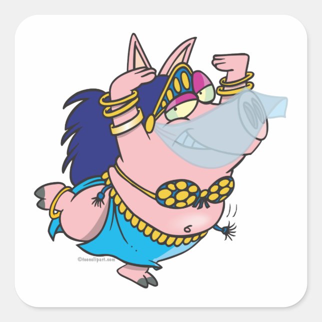 cute pig belly dancer cartoon character square sticker (Front)