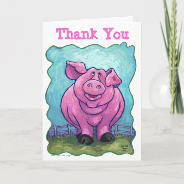Cute Pig Birthay Party Thank You (Front)