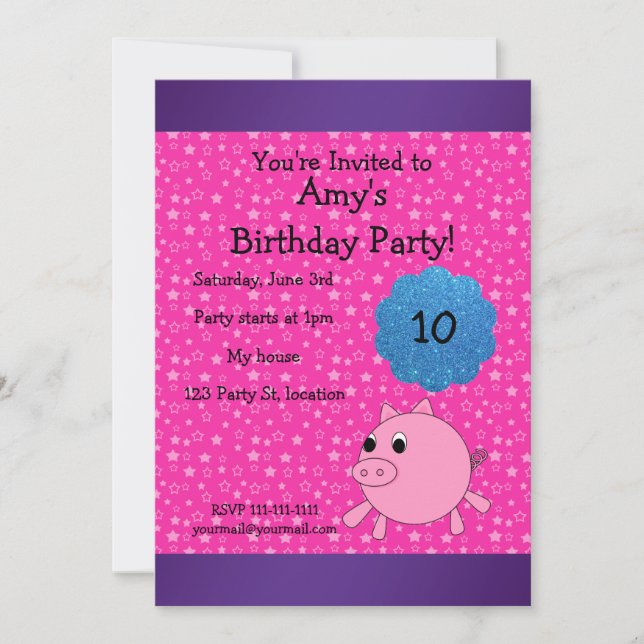 Cute pig birthday invitation (Front)