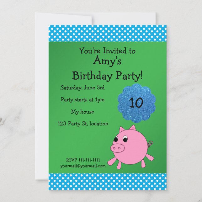Cute pig birthday invitation (Front)