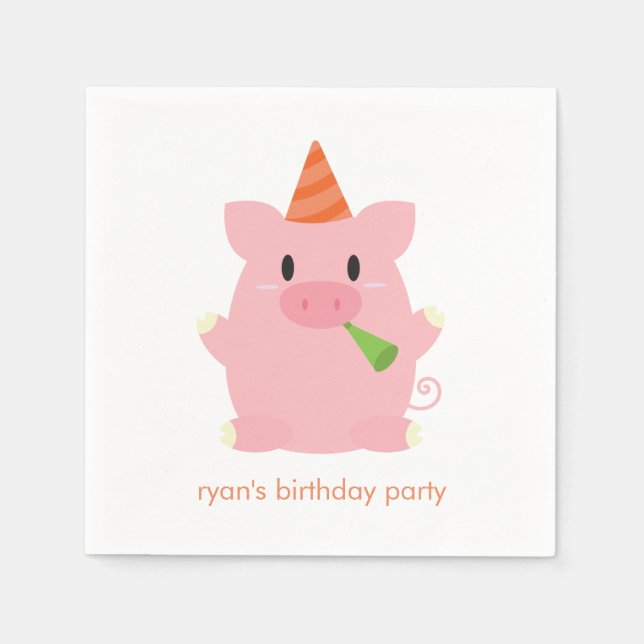 Cute Pig Birthday Party Napkin (Front)