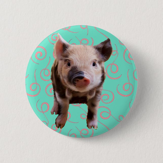 Cute Pig - Blue & Pink Swirls 6 Cm Round Badge (Front)