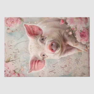 Cute Pig Blush Roses Floral Shabby Decoupage Tissue Paper
