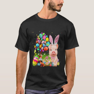 Cute Pig Bunny Egg Hunting Colourful Egg Happy T-Shirt