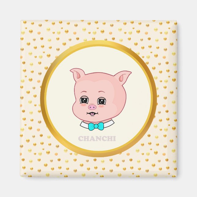 Cute Pig Cartoon Magnet (Front)