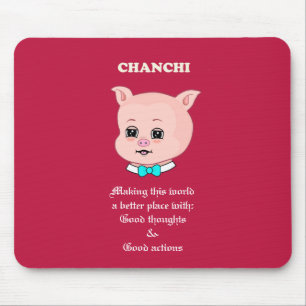 Cute Pig Cartoon on Burgundy Mouse Mat