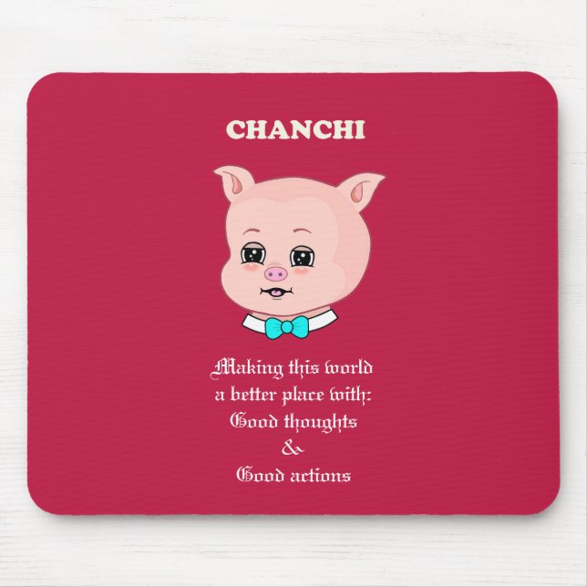 Cute Pig Cartoon on Burgundy Mouse Mat (Front)