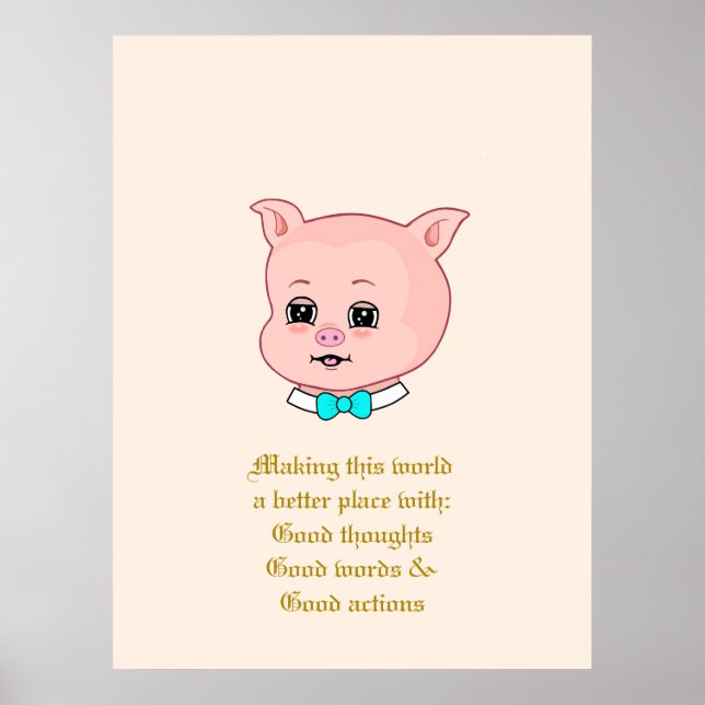 Cute Pig Cartoon & Positive Words Poster (Front)