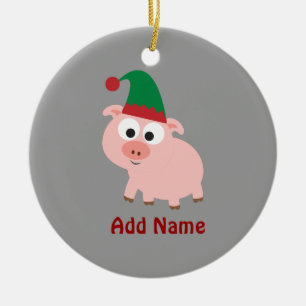 Cute Pig Christmas Elf Ceramic Tree Decoration