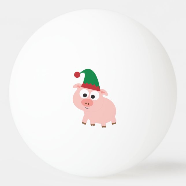 Cute Pig Christmas Elf Ping Pong Ball (Front)