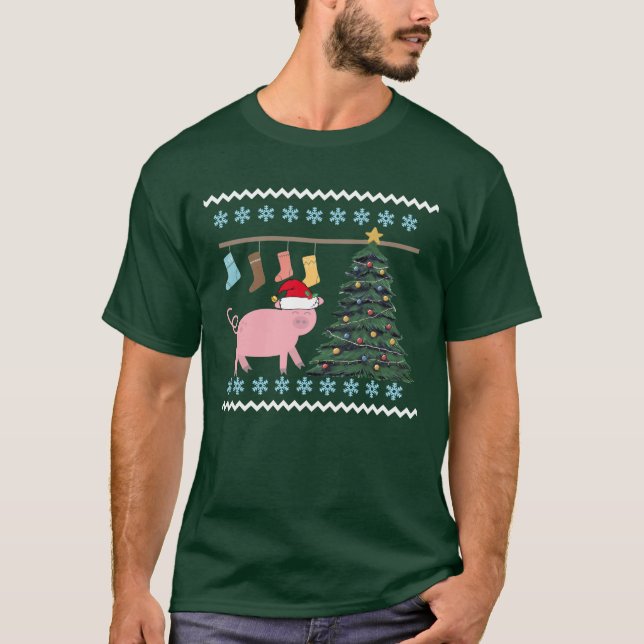Cute Pig Christmas T-Shirt (Front)