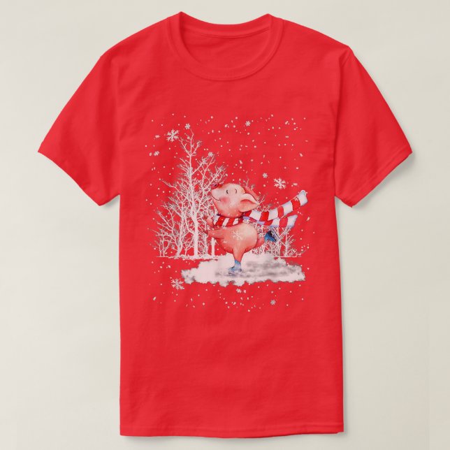 Cute Pig Christmas Tree On Snow Merry Pigmas Pajam T-Shirt (Design Front)
