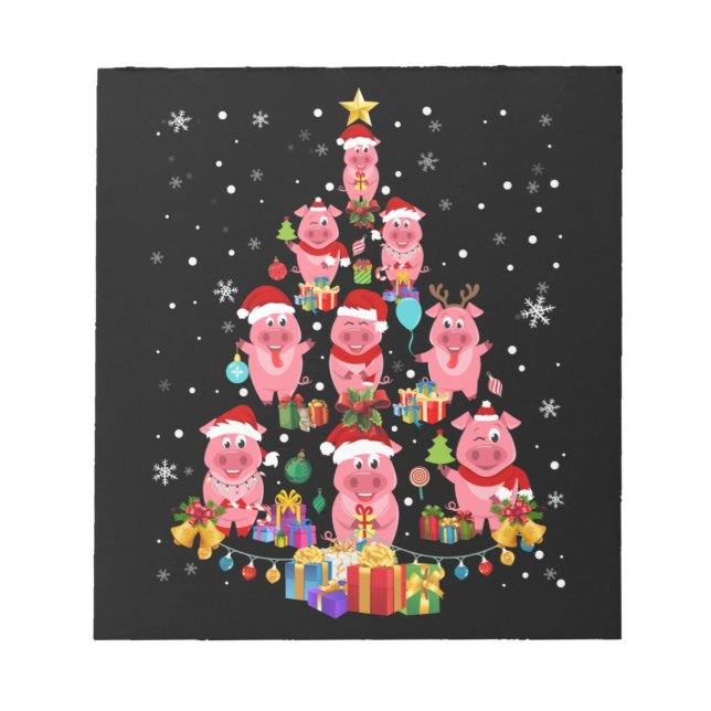 Cute Pig Christmas Tree With Ornament Xmas Merry P Notepad (Front)