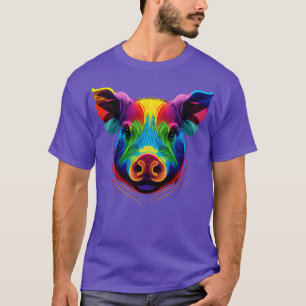 Cute Pig Colourful Face Art Face Funny Farm Animal T-Shirt