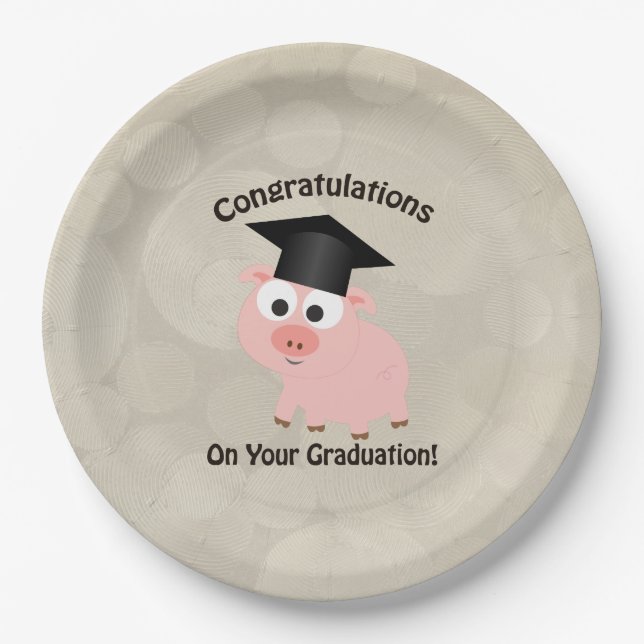 Cute Pig Congratulations on Your Graduation Paper Plate (Front)