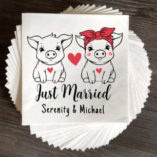 Cute Pig Country Wedding Farm Just Married  Napkin