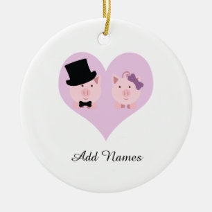 Cute Pig Couple Ceramic Tree Decoration