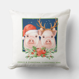 Cute Pig Couple Christmas Cushion