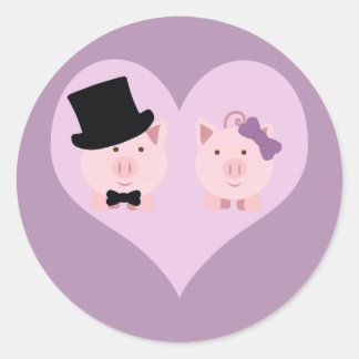 Cute Pig Couple Classic Round Sticker