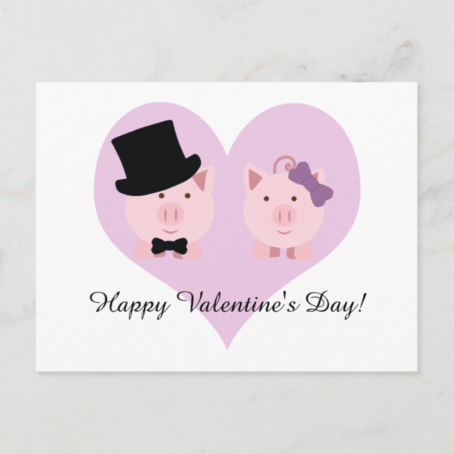 Cute Pig Couple Happy Valentine's Day Holiday Postcard (Front)