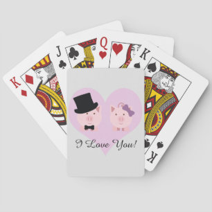 Cute Pig Couple Playing Cards