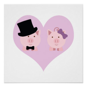 Cute Pig Couple Poster