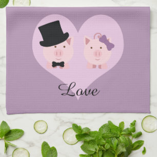 Cute Pig Couple Tea Towel