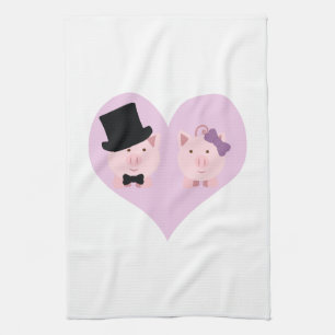 Cute Pig Couple Tea Towel