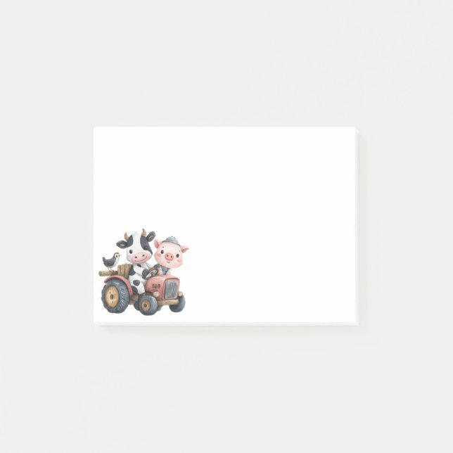 Cute Pig Cow Farm Animal Tractor Post-it Notes (Front)