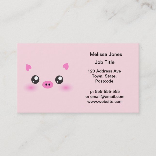 Cute Pig Face - kawaii minimalism Business Card (Front)