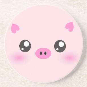 Cute Pig Face - kawaii minimalism Coaster