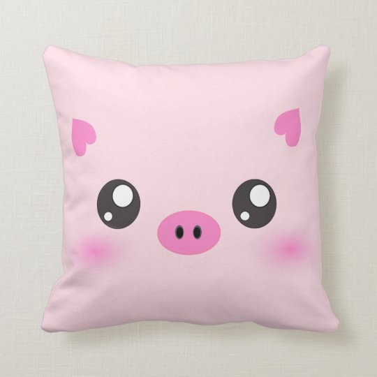 Cute Pig Face kawaii minimalism Cute Anime Pig Face Throw Pillow