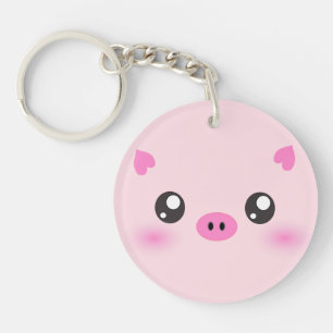 Cute Pig Face - kawaii minimalism Key Ring