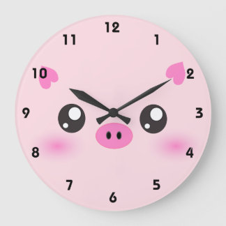 Cute Pig Face - kawaii minimalism Large Clock