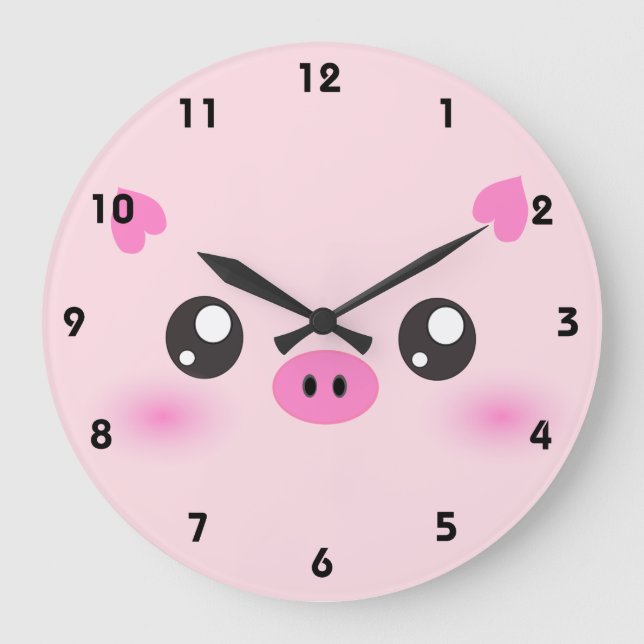 Cute Pig Face - kawaii minimalism Large Clock (Front)