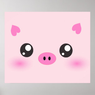 Cute Pig Face - kawaii minimalism Poster