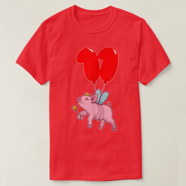Cute Pig Fairy11th BirthdayKids Balloon Party  T-Shirt (Design Front)