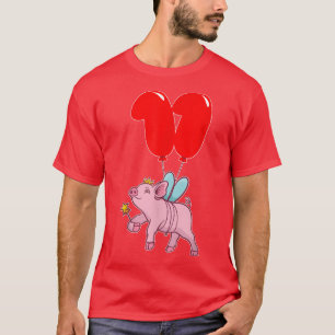 Cute Pig Fairy11th BirthdayKids Balloon Party T-Shirt