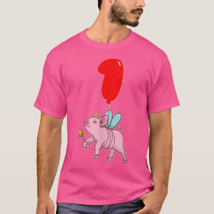 Cute Pig Fairy 1st Birthday Kids Balloon Party T-Shirt