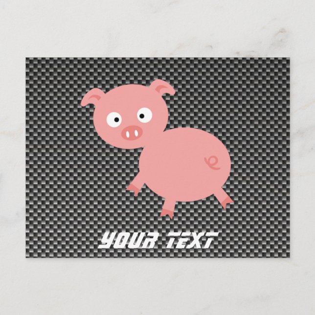 Cute Pig; Faux Carbon Fibre Postcard (Front)