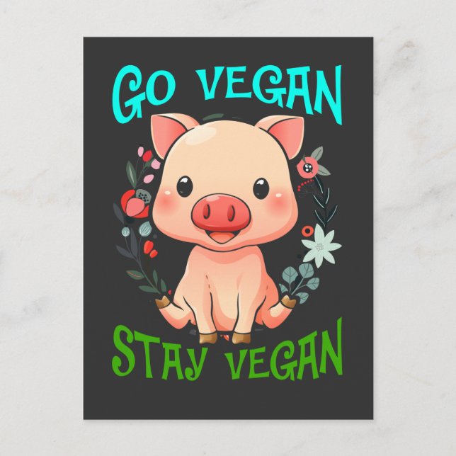 Cute Pig Flower Vegan Animal Rights Vegetarian Postcard (Front)
