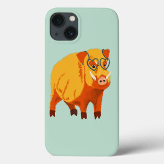 Cute Pig - Geek Boar With Glasses iPhone 13 Case