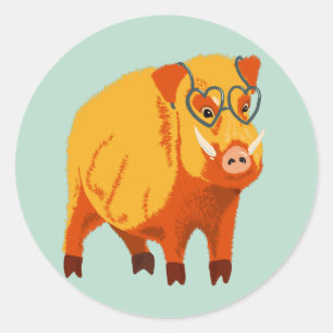 Cute Pig - Geek Boar With Glasses Classic Round Sticker