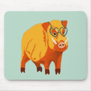 Cute Pig - Geek Boar With Glasses Mouse Mat