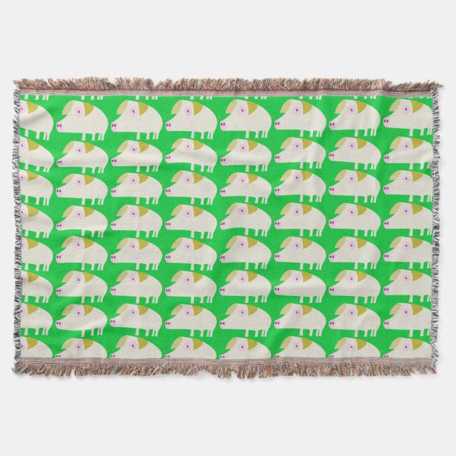 Cute Pig-green Throw Blanket (Front)