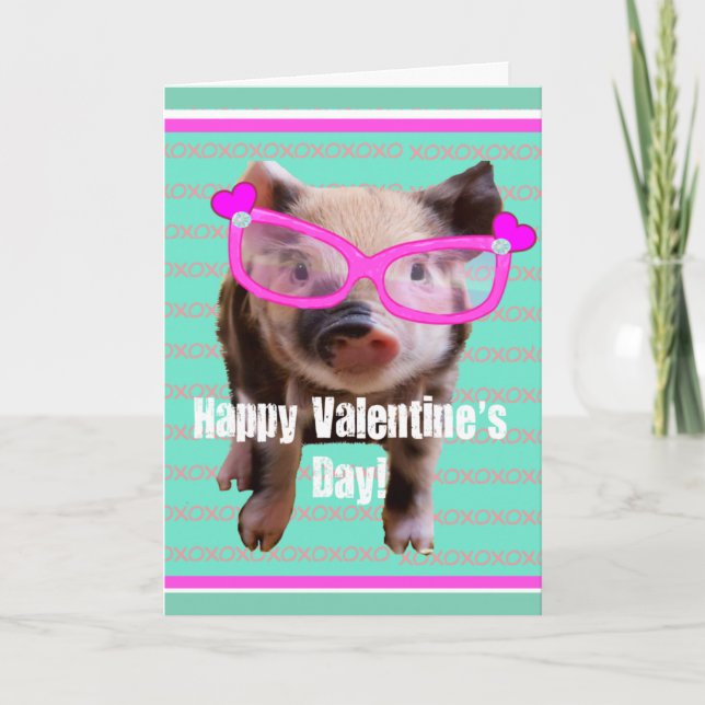 Cute Pig - Happy Valentine's Day Holiday Card (Front)