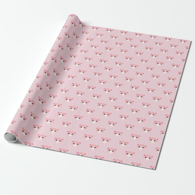 Cute Pig illustration Kawaii Art style birthday Wrapping Paper (Unrolled)